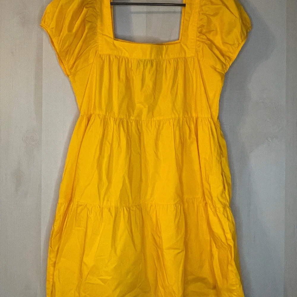 GREYLIN WOMEN'S LORA POPLIN CAP SLEEVE TIERED DRESS SIZE MEDIUM YELLOW ORANGE‎